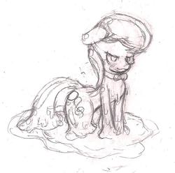 Size: 750x744 | Tagged: safe, artist:theskitozgamer, octavia melody, goo pony, original species, g4, meltavia, melting, monochrome, sketch, solo, transformation