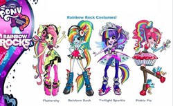 Size: 604x372 | Tagged: safe, fluttershy, pinkie pie, rainbow dash, twilight sparkle, equestria girls, g4, my little pony equestria girls: rainbow rocks, clothes, concept art, costume, equestria girls prototype