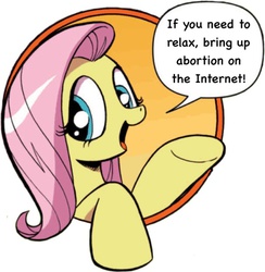 Size: 703x720 | Tagged: safe, idw, fluttershy, friendship is magic #3, g4, my little pony: friendship is magic (idw), antinatalism, bad advice fluttershy, exploitable meme, female, implied abortion, meme, solo