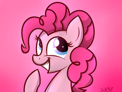 Size: 1024x768 | Tagged: safe, artist:heavymetalbronyyeah, pinkie pie, earth pony, pony, g4, bust, cute, diapinkes, female, mare, pink background, simple background, smiling, solo