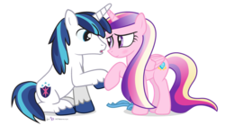Size: 1080x600 | Tagged: safe, artist:dm29, princess cadance, shining armor, g4, blushing, duo, loose hair, simple background, transparent background