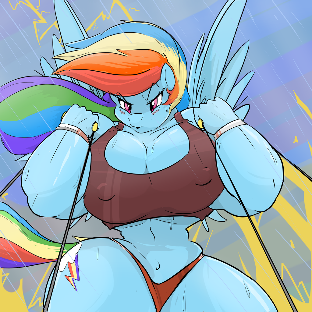 rainbow dash, anthro, absurd resolution, belly button, big breasts, blushin...