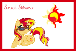 Size: 2100x1400 | Tagged: safe, artist:annakitsun3, sunset shimmer, pony, unicorn, g4, cutie mark, female, solo, sunglasses