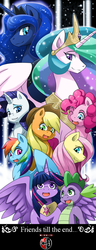 Size: 494x1280 | Tagged: safe, artist:kivwolf, applejack, fluttershy, pinkie pie, princess celestia, princess luna, rainbow dash, rarity, spike, twilight sparkle, alicorn, pony, g4, female, mane seven, mane six, mare, twilight sparkle (alicorn)