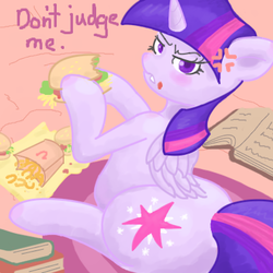 Size: 400x400 | Tagged: safe, artist:dawnerjb, twilight sparkle, alicorn, pony, g4, annoyed, chubby, chubby twilight, eating, fat, female, food, hay burger, ketchup, mare, messy eating, solo, that pony sure does love burgers, the ass was fat, twilight burgkle, twilight sparkle (alicorn)