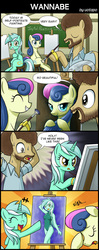 Size: 800x2020 | Tagged: safe, artist:uotapo, bon bon, lyra heartstrings, sweetie drops, earth pony, human, pony, unicorn, equestria girls, g4, adorabon, art, bob ross, bon bon is not amused, canvas, clothes, comic, cute, engrish, eyes closed, female, humie, irrational exuberance, leotard, lyra is amused, lyrabetes, male, mare, one-piece swimsuit, paint, ponified, smiling, speech bubble, stallion, swimsuit, that pony sure does love humans, trio
