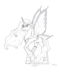 Size: 1116x1448 | Tagged: safe, artist:tehmangabrony, queen chrysalis, alicorn, pony, g4, my little pony: friendship is magic, suited for success, angry, black and white, blazer, butterfly wings, clothes, dress, ethereal mane, fangs, female, frown, glare, grayscale, gritted teeth, high heels, looking at you, monochrome, raised hoof, shadow, skirt, solo, stockings, suit, traditional art