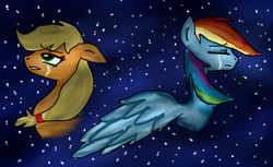 Size: 1024x625 | Tagged: safe, artist:rozzy3, applejack, rainbow dash, g4, emotional, female, lesbian, sad, ship:appledash, shipping