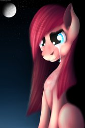 Size: 730x1095 | Tagged: safe, artist:xormak, pinkie pie, g4, crying, female, moon, pinkamena diane pie, sad, sitting, smiling, solo, stars, wallpaper