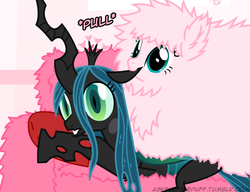 Size: 650x500 | Tagged: safe, artist:mixermike622, queen chrysalis, oc, oc:fluffle puff, g4, ear bite