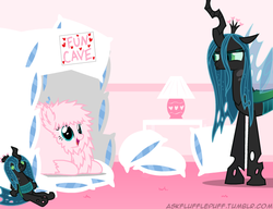 Size: 650x500 | Tagged: safe, artist:mixermike622, queen chrysalis, oc, oc:fluffle puff, g4, chrysalis plushie, fun cave, pillow fort, plushie