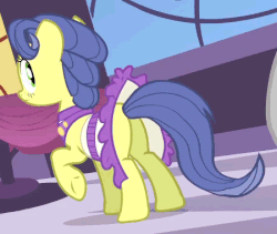 Size: 450x380 | Tagged: safe, screencap, masquerade, earth pony, pony, g4, the best night ever, animated, background pony, butt, clothes, dress, female, mare, masquer-ass, plot, raised hoof, skirt, solo, technically an upskirt shot, underhoof, upskirt, vibrating