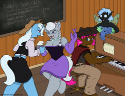 Size: 1280x990 | Tagged: safe, artist:thedigodragon, silver spoon, trixie, oc, changeling, anthro, g4, musical instrument, piano, tumblr