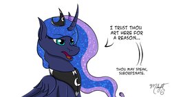 Size: 1250x703 | Tagged: safe, artist:midnightsix3, princess luna, lunadoodle, g4, curved horn, female, horn, simple background, solo