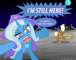 Size: 1018x800 | Tagged: safe, artist:ladyanidraws, trenderhoof, trixie, pony, unicorn, g4, angry, dialogue, earth, female, male, mare, moon, stallion