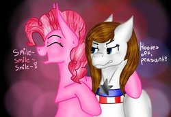 Size: 600x412 | Tagged: safe, artist:freedomnshit, pinkie pie, oc, oc:colonial dawn, g4, duo