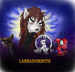 Size: 764x730 | Tagged: safe, artist:supersheep64, rarity, diamond dog, pony, unicorn, g4, david bowie, david bowwowie, diamond dogified, eyepatch, fanfic art, female, goblin king, jareth, labradorinth, labyrinth (movie), male, mare, movie reference, nick fury, ponified, spider-man