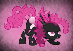 Size: 1024x722 | Tagged: safe, artist:nyxeradragon2595, pinkie pie, changeling, g4, changelingified, female, pink changeling, pinkling, solo, species swap