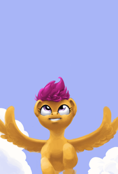 Size: 675x1000 | Tagged: safe, artist:bluenudibranch, scootaloo, g4, female, flying, scootaloo can fly, solo