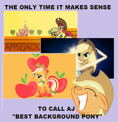 Size: 481x500 | Tagged: safe, artist:jennieoo, artist:melbunnie24, artist:mrkoendb, artist:rdbrony16, artist:visualizationbrony, applejack, g4, background pony, background pony applejack, meme, show accurate, wallpaper