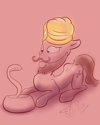 Size: 1000x1250 | Tagged: safe, artist:pikapetey, oc, oc only, snake, anorexic, beard, floppy ears, moustache, prone, skinny, smiling, solo, thin, turban, whistling