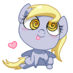 Size: 150x150 | Tagged: safe, artist:yokokinawa, derpy hooves, pegasus, pony, g4, animated, chibi, cute, female, frame by frame, heart, mare, simple background, solo, squigglevision, swirly eyes, tiny, tongue out, transparent background