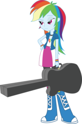 Size: 1833x2762 | Tagged: safe, artist:sketchmcreations, rainbow dash, equestria girls, g4, guitar centered, my little pony equestria girls: rainbow rocks, boots, case, clothes, female, hand on hip, holding, inkscape, not impressed, simple background, skirt, socks, solo, transparent background, vector