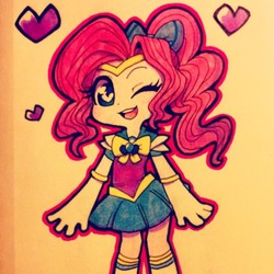 Size: 500x500 | Tagged: safe, artist:lolopan, pinkie pie, human, g4, clothes, female, humanized, palindrome get, sailor moon (series), solo, traditional art