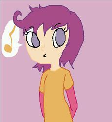 Size: 489x532 | Tagged: safe, artist:jackelley, scootaloo, human, g4, askhumanscootaloo, female, humanized, light skin, music notes, solo, speech bubble, whistling