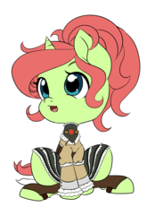 Size: 1103x1583 | Tagged: safe, artist:quila111, oc, oc only, oc:spring, pony, unicorn, adoptable, chibi, female, mare, simple background, solo, steampunk, transparent background
