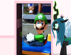 Size: 1280x985 | Tagged: safe, queen chrysalis, g4, exploitable meme, fluffle puff's closet, luigi, luigi's death stare, male, mario kart, mario kart 8, meme, nintendo, super mario