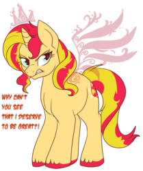 Size: 527x631 | Tagged: safe, artist:lulubell, sunset shimmer, pony, unicorn, g4, angry, artificial wings, augmented, crown, female, magic, magic wings, simple background, solo, transparent background, wings