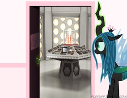 Size: 2086x1605 | Tagged: safe, queen chrysalis, g4, doctor who, door, female, fluffle puff's closet, meme, solo, tardis
