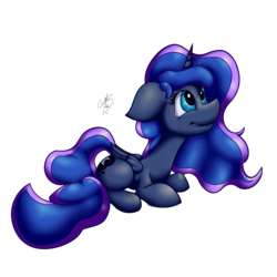 Size: 6000x6000 | Tagged: safe, artist:solipsus, princess luna, g4, absurd resolution, female, prone, simple background, solo