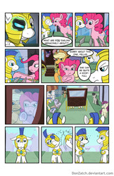 Size: 792x1224 | Tagged: safe, artist:donzatch, applejack, doctor whooves, fluttershy, octavia melody, pinkie pie, time turner, twilight sparkle, alicorn, changeling, pony, comic:tale of twilight, g4, comic, female, mare, royal guard, spear, twilight sparkle (alicorn)