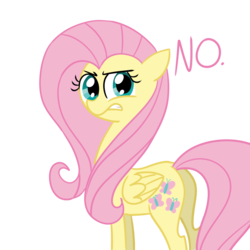 Size: 1024x1024 | Tagged: safe, artist:chandelurres, fluttershy, pegasus, pony, g4, angry, butt, dialogue, female, gritted teeth, looking back, no, plot, simple background, solo, transparent background