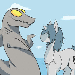 Size: 500x500 | Tagged: artist needed, source needed, safe, oc, oc only, ask-a-whiteshark, broken horn, horn, meeting