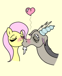 Size: 386x469 | Tagged: safe, artist:oasis-image, discord, fluttershy, g4, blushing, female, kissing, male, ship:discoshy, shipping, straight