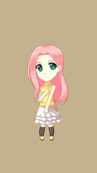 Size: 640x1136 | Tagged: safe, artist:mirakurunaito, fluttershy, human, g4, chibi, female, humanized, simple background, solo