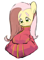 Size: 360x490 | Tagged: safe, artist:hotomura, fluttershy, anthro, g4, breasts, busty fluttershy, female, solo