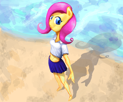 Size: 1200x1000 | Tagged: safe, artist:tunairs, fluttershy, anthro, plantigrade anthro, g4, barefoot, feet, female, solo