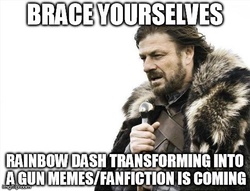 Size: 486x372 | Tagged: safe, rainbow dash, g4, barely pony related, brace yourselves, eddard stark, game of thrones, gundash, image macro, meme, rainbow dash turning into an assault rifle, sean bean, transformers, transformers age of extinction, truth