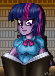 Size: 550x756 | Tagged: safe, artist:xjkenny, twilight sparkle, equestria girls, g4, book, breasts, female, solo