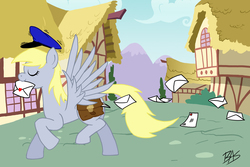 Size: 1234x825 | Tagged: safe, artist:sheason, derpy hooves, pegasus, pony, g4, female, letter, mailmare, mare, solo