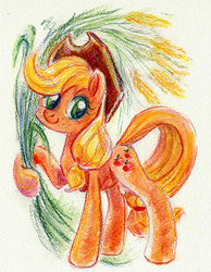 Size: 550x709 | Tagged: safe, artist:maytee, applejack, g4, female, solo, traditional art, wheat