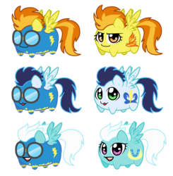 Size: 1024x1046 | Tagged: safe, artist:linamomoko, fleetfoot, soarin', spitfire, g4, chibi, cute, cutefire, diafleetes, potato, simple background, soarinbetes, transparent background, wonderbolts, wonderbolts uniform