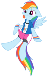 Size: 1258x2000 | Tagged: safe, artist:okashi-na-artist, rainbow dash, g4, :p, clothes, disgusted, equestria girls drama, equestria girls outfit, female, frown, gritted teeth, hoof hold, raised eyebrow, simple background, solo, spread wings, tomboy, tongue out, transparent background, vector