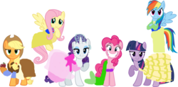 Size: 900x442 | Tagged: safe, artist:rainbow-dash-2014, applejack, fluttershy, pinkie pie, rainbow dash, rarity, twilight sparkle, earth pony, pegasus, pony, unicorn, g4, applerella, belle, charlotte la bouff, cinderella, clothes, cosplay, costume, crossover, crown, disney, disney princess, dress, fa mulan, female, horn, jewelry, mane six, mare, mulan, princess ariel, regalia, simple background, snow white, snow white and the seven dwarfs, the little mermaid, the princess and the frog, transparent background, unicorn twilight