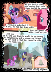 Size: 744x1052 | Tagged: safe, artist:mashuga31, berry punch, berryshine, pinkie pie, twilight sparkle, fanfic:silent ponyville, g4, comic