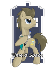 Size: 2600x3500 | Tagged: safe, artist:thebrokencog, doctor whooves, time turner, g4, doctor who, high res, logo, male, necktie, solo, sonic screwdriver, tardis